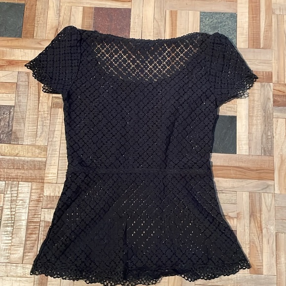 Mango Black Mesh Blouse w structured waist and button details. - Picture 2 of 3